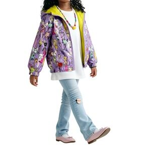 Moschino‎ Kid Girls Size 4 Cartoon Animals Print Hooded Windbreaker Jacket Italy